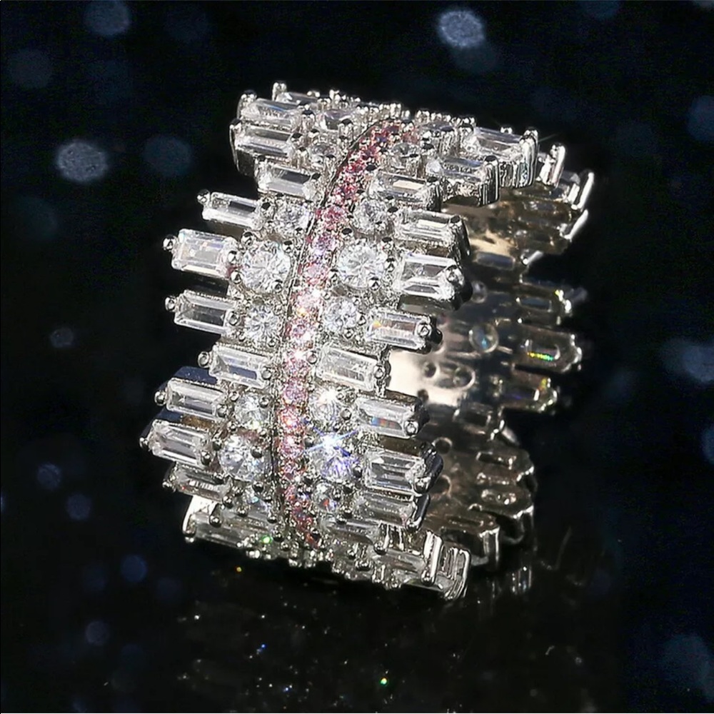 New Women’s 925 Silver White Pink Sapphire Ring - Picture 10 of 11